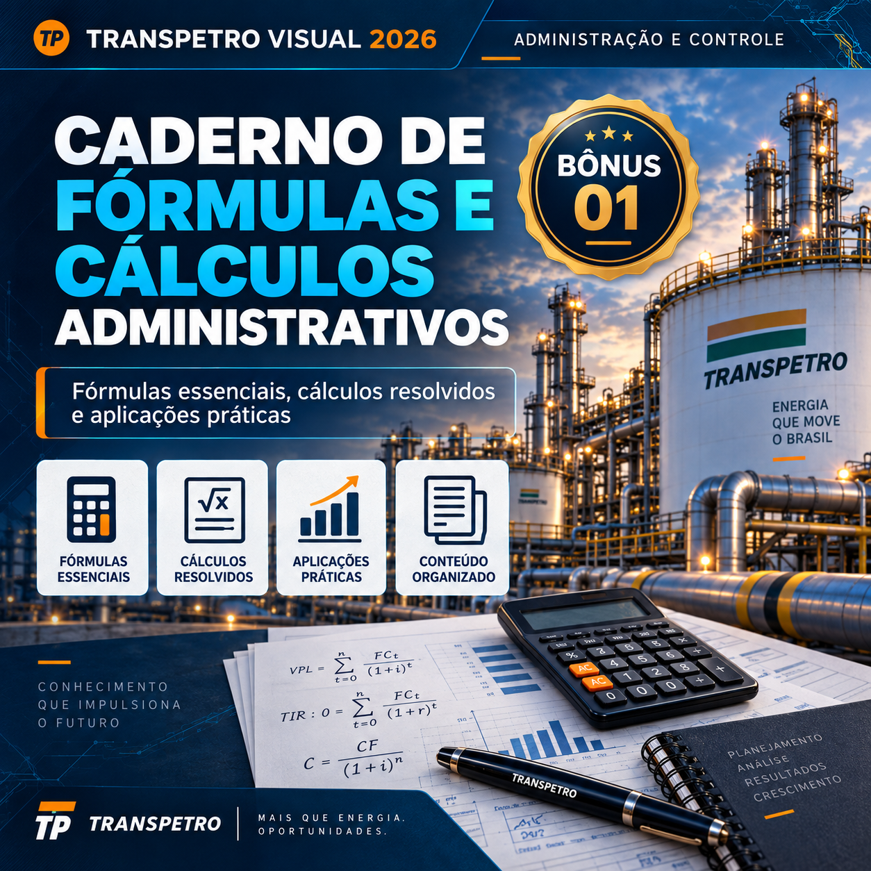 Capa do bônus: Caderno de Fórmulas e Cálculos Administrativos